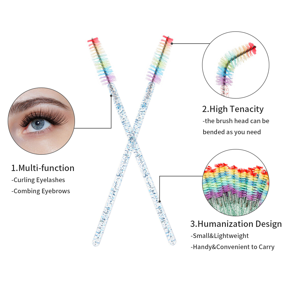 50PCS 레인보우 크리스탈 속눈썹 메이크업 브러쉬 일 - Eyelash Extension Look 리뷰 및 가격